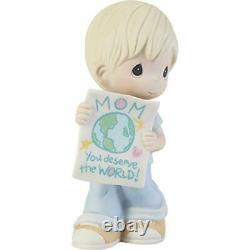 Precious Moments 203006 Mom, You Deserve The World Boy Bisque Porcelain Figurine