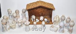 Precious Moments 22 piece Porcelain Figurines 1979-1994+ Wood & Straw Stable