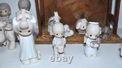 Precious Moments 22 piece Porcelain Figurines 1979-1994+ Wood & Straw Stable