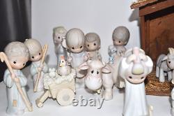 Precious Moments 22 piece Porcelain Figurines 1979-1994+ Wood & Straw Stable