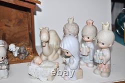 Precious Moments 22 piece Porcelain Figurines 1979-1994+ Wood & Straw Stable