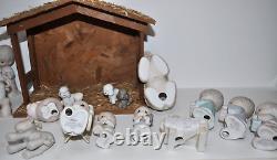 Precious Moments 22 piece Porcelain Figurines 1979-1994+ Wood & Straw Stable