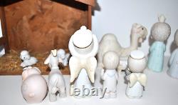 Precious Moments 22 piece Porcelain Figurines 1979-1994+ Wood & Straw Stable