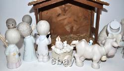 Precious Moments 22 piece Porcelain Figurines 1979-1994+ Wood & Straw Stable