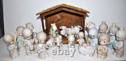 Precious Moments 22 piece Porcelain Figurines 1979-1994+ Wood & Straw Stable