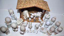 Precious Moments 22 piece Porcelain Figurines 1979-1994+ Wood & Straw Stable