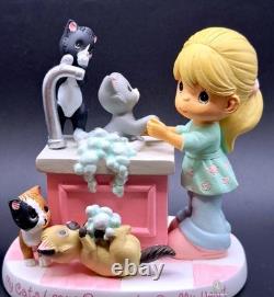 Precious Moments Adorable Cat Lover Girl Playing with Kittens by Sink