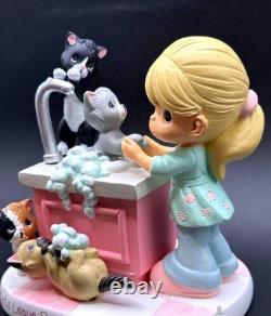 Precious Moments Adorable Cat Lover Girl Playing with Kittens by Sink