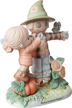 Precious Moments Bisque Porcelain Girl with Scarecrow Figurine, Multi