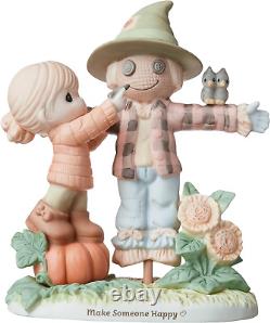 Precious Moments Bisque Porcelain Girl with Scarecrow Figurine, Multi