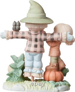 Precious Moments Bisque Porcelain Girl with Scarecrow Figurine, Multi
