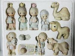 Precious Moments COME LET US ADORE HIM 11pc Nativity Set E2395 + Wall E-5644 Box