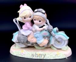 Precious Moments Couple on Motorcycle Figurine Love Ride Mint Pastel Collectible