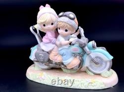 Precious Moments Couple on Motorcycle Figurine Love Ride Mint Pastel Collectible