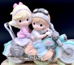 Precious Moments Couple on Motorcycle Figurine Love Ride Mint Pastel Collectible
