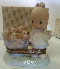 Precious Moments E-1378 (Girl with Puppies) God Loveth A Cheerful Lover Box