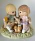 Precious Moments Figurine Kids On Benches With Puppies