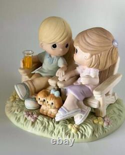 Precious Moments Figurine Kids on Benches with Puppies