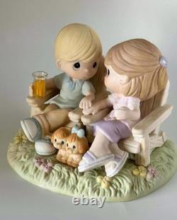 Precious Moments Figurine Kids on Benches with Puppies