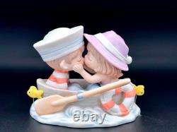 Precious Moments Figurine Sailor Boy Girl Kiss in Rowboat with Fish Oar