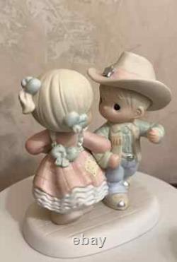 Precious Moments Girl Are Dancing With Cowboy Sculpture Statue Collection Rare