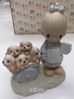 Precious Moments Girl With Puppies -God Loveth a Cheerful Giver E-1378