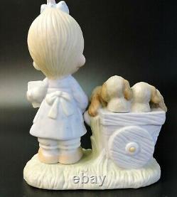 Precious Moments Girl with Puppies God Loveth Cheerful Giver Original Box E-1378