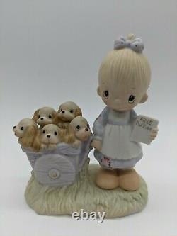 Precious Moments God Loveth A Cheerful Giver 1977 Girl With Puppies Original 21