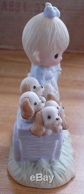 Precious Moments God Loveth a Cheerful Giver Figurine Puppies E-1378 No Mark