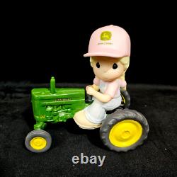 Precious Moments JOHN DEERE Riding Towards Greener Pastures Girl Pink Hat NEW