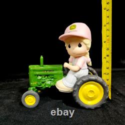 Precious Moments JOHN DEERE Riding Towards Greener Pastures Girl Pink Hat NEW