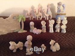 Precious Moments Miniature Painted Pewter Nativity Set / bonus trinket box