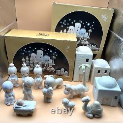Precious Moments Nativity E-2387 Buildings & E-2395 Figurines in box from 1982