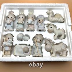 Precious Moments Nativity E-2387 Buildings & E-2395 Figurines in box from 1982