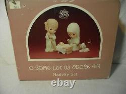 Precious Moments Oh Come Let Us Adore Him 4-piece 1987 Nativity Set Figures