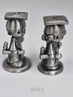 Precious Moments Pewter Graduation Diploma Graduate Boy & Girl Figurines 1982