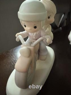 Precious Moments Porcelain Figurine Set of 5 Children, Motorcycle, Flowers
