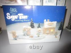 Precious Moments SUGAR TOWN Skating Pond + Extras Total 12 Items EUC with Boxes