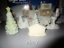 Precious Moments SUGAR TOWN Skating Pond + Extras Total 12 Items EUC with Boxes