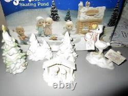 Precious Moments SUGAR TOWN Skating Pond + Extras Total 12 Items EUC with Boxes
