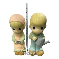 Precious Moments Sam B Garden Statue Set 2 Girl Boy Watering Can Shovel 2004