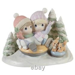 Precious Moments Winter Couple Snow Tubing Limited Edition Figurine Sled