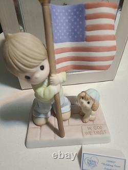 Precious Moments figurine Holding Onto Freedom Double Signed Flag Patriotic USA