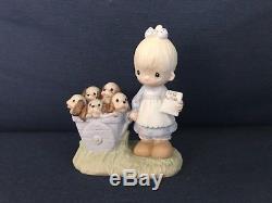 Precious moments figurine. GOD LOVETH A CHEERFUL GIVER original 21 girl/puppies