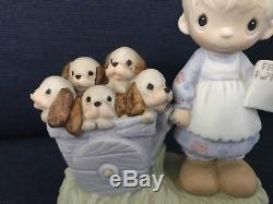 Precious moments figurine. GOD LOVETH A CHEERFUL GIVER original 21 girl/puppies
