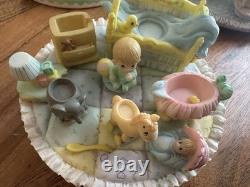 RARE! Precious Moments 802654 Baby Boy in Bed Crib Time Bedroom Mini Tea Set 8