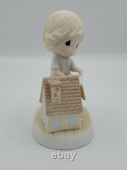 RARE Precious Moments God Bless Our Home Girl with House Sign Figurine