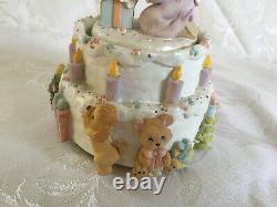 RARE Precious Moments Happy Birthday To You Action Music Box Dogs Cats 2002