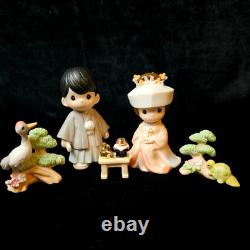 RARE Precious Moments Japanese Wedding Set Asian Exclusive 5 pc Gold Trim EUC