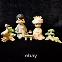 RARE Precious Moments Japanese Wedding Set Asian Exclusive 5 pc Gold Trim EUC